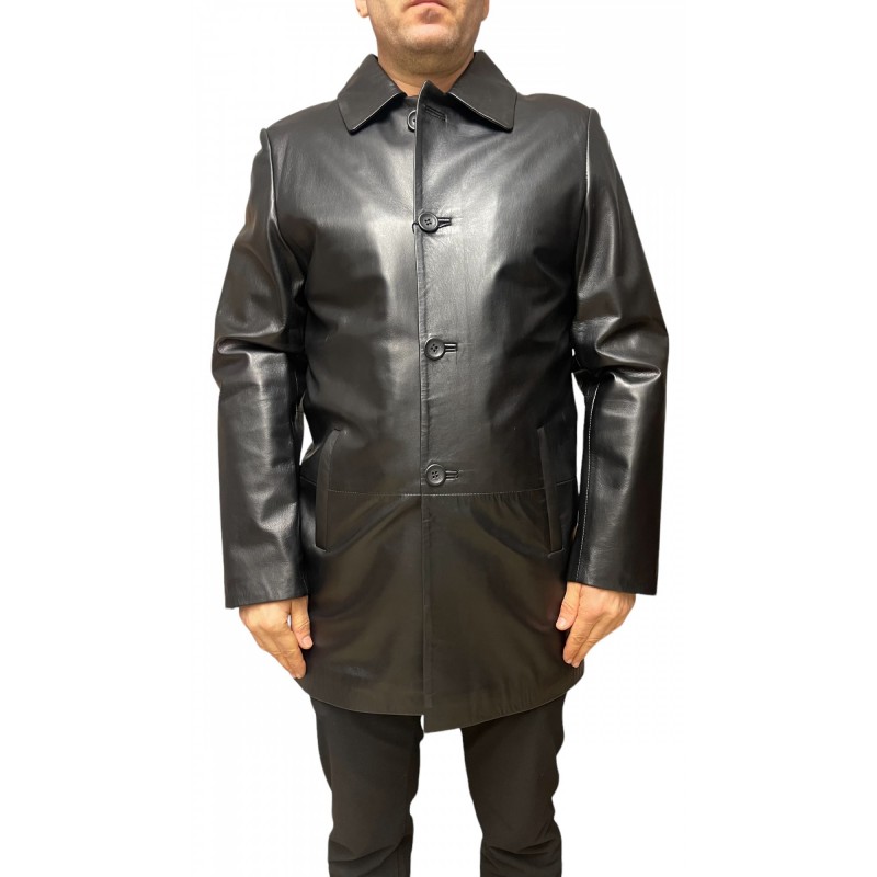 2001B ΑΝΔΡΙΚΟ ΔΕΡΜΑΤΙΝΟ ΠΑΛΤΟ ΜΑΥΡΟ