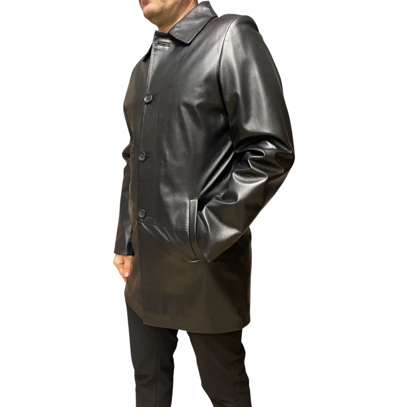 2001B ΑΝΔΡΙΚΟ ΔΕΡΜΑΤΙΝΟ ΠΑΛΤΟ ΜΑΥΡΟ