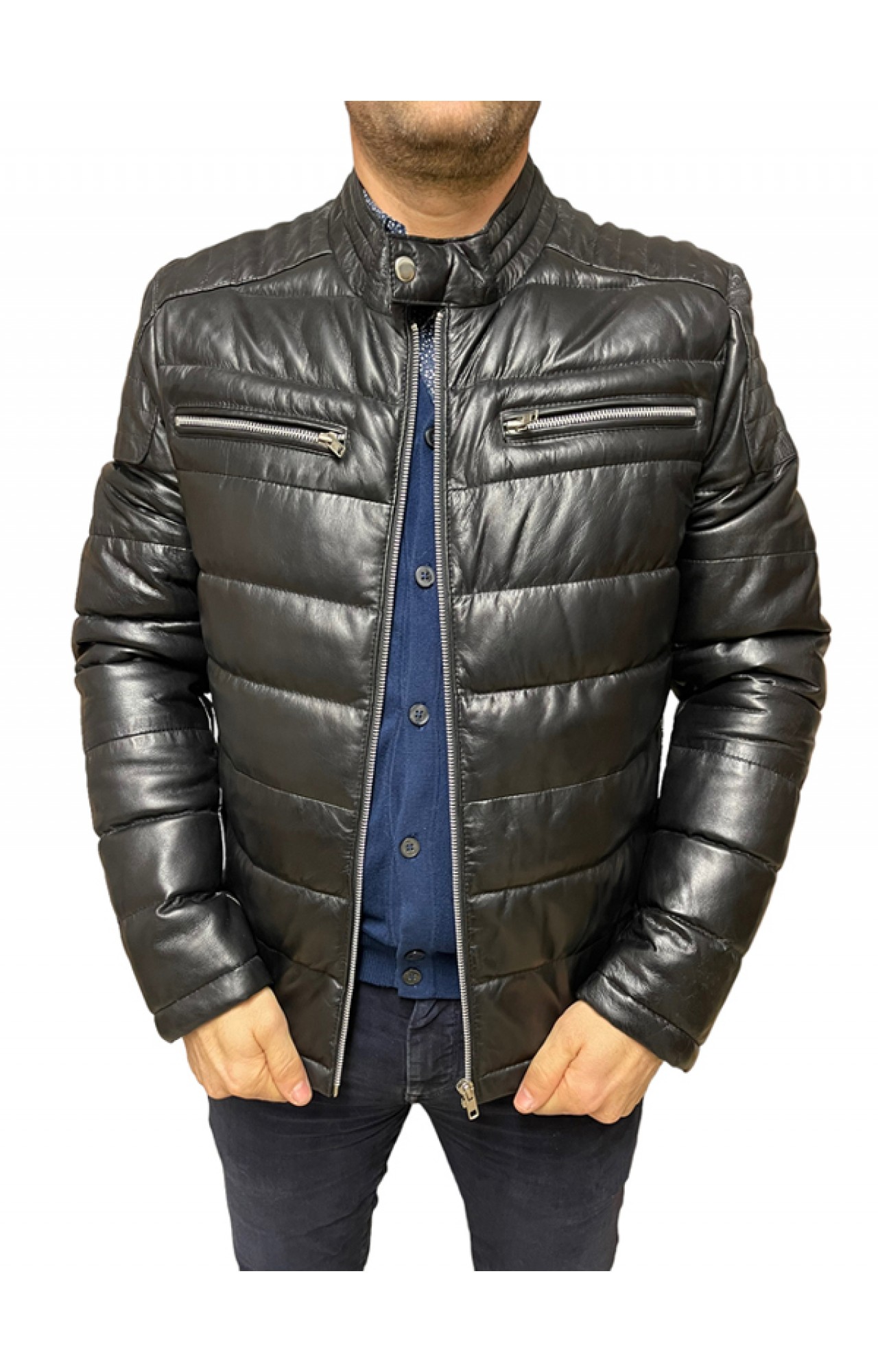 4457-BLACK ΑΝΔΡΙΚΟ ΔΕΡΜΑΤΙΝΟ ΜΠΟΥΦΑΝ PUFFER 