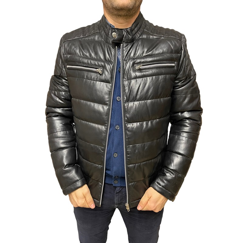 4457-BLACK ΑΝΔΡΙΚΟ ΔΕΡΜΑΤΙΝΟ ΜΠΟΥΦΑΝ PUFFER 