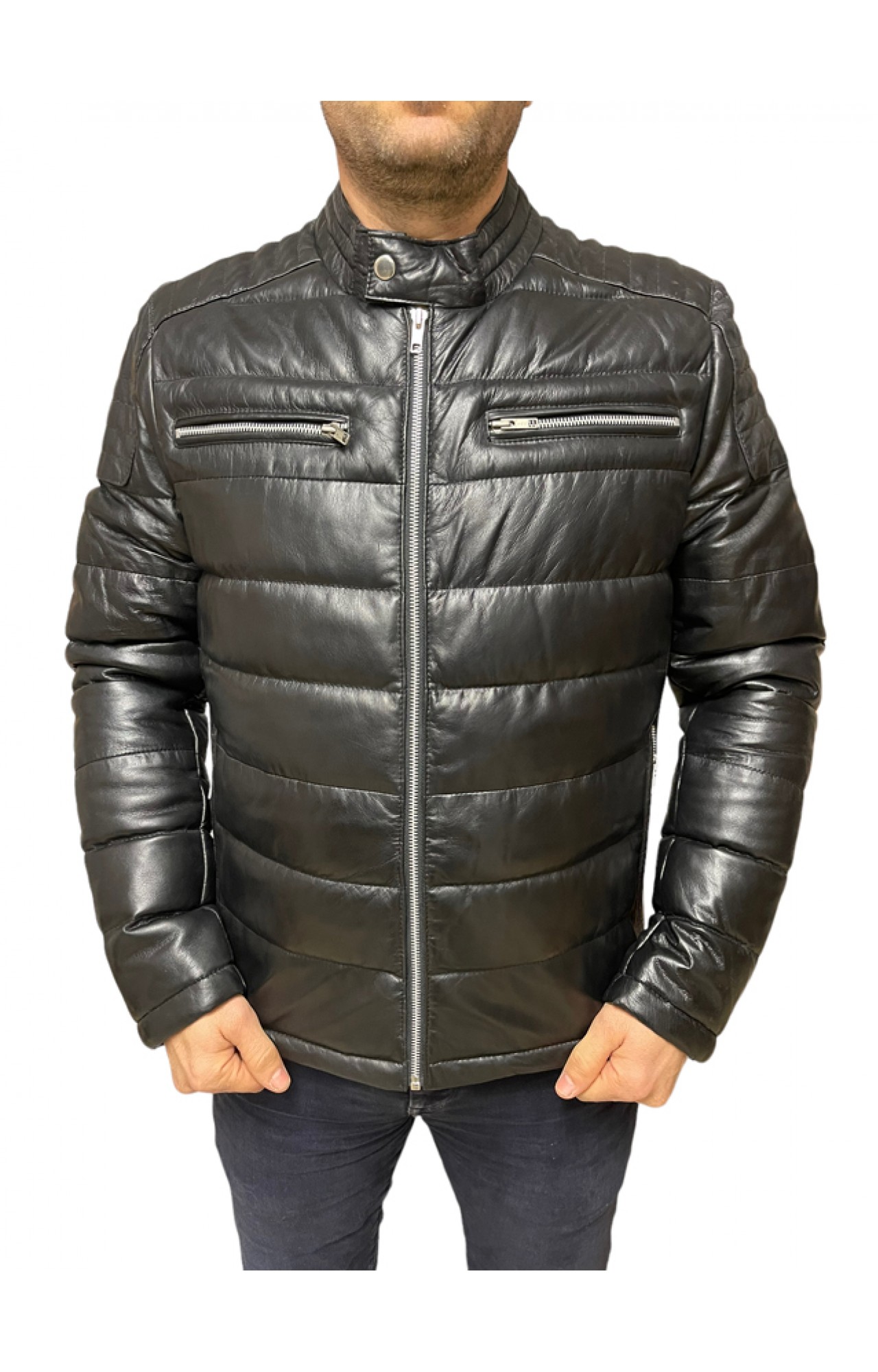 4457-BLACK ΑΝΔΡΙΚΟ ΔΕΡΜΑΤΙΝΟ ΜΠΟΥΦΑΝ PUFFER 