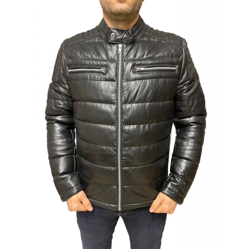 4457-BLACK ΑΝΔΡΙΚΟ ΔΕΡΜΑΤΙΝΟ ΜΠΟΥΦΑΝ PUFFER 