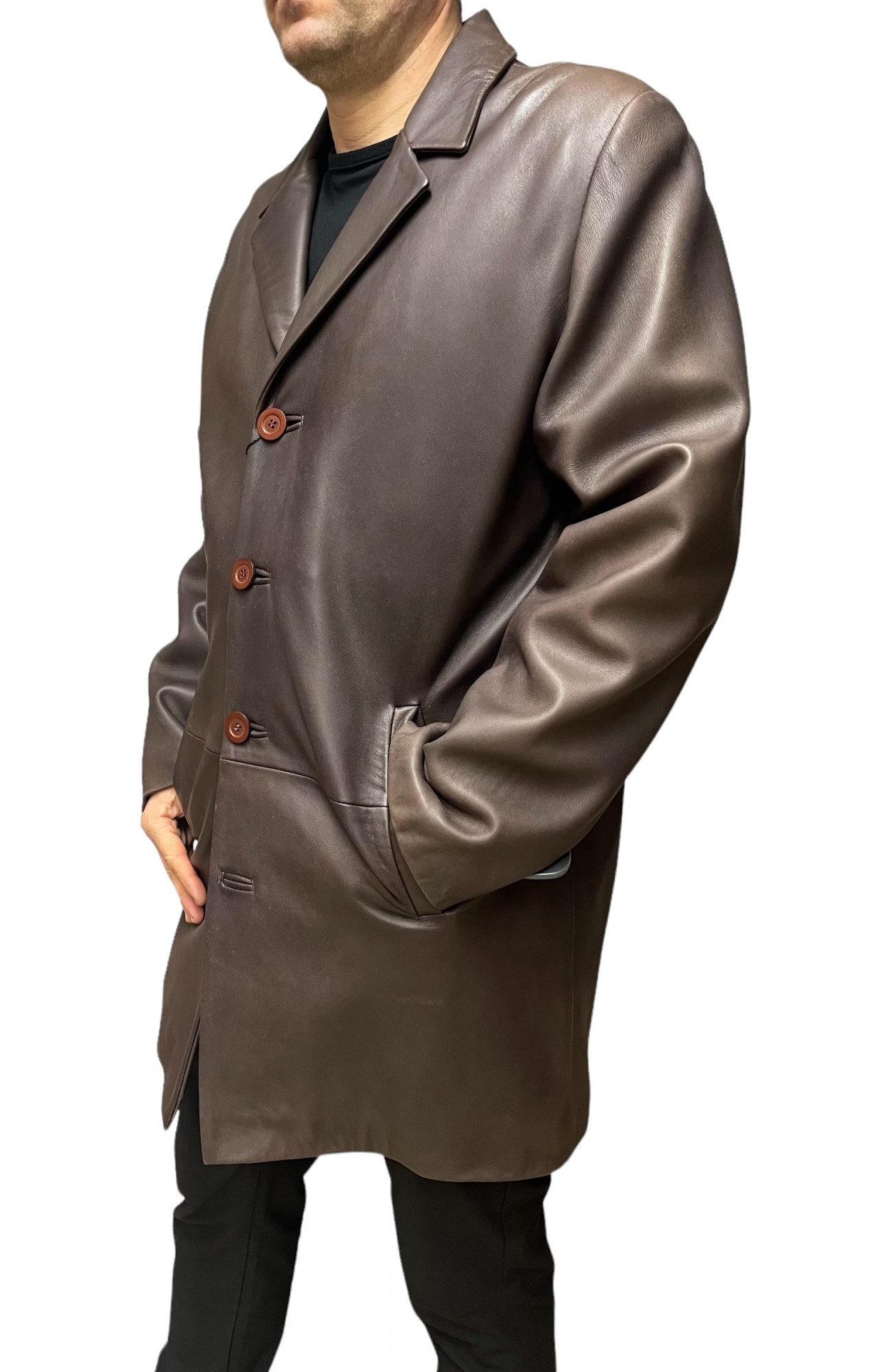 62009A MENS LEATHER COAT DARK BROWN