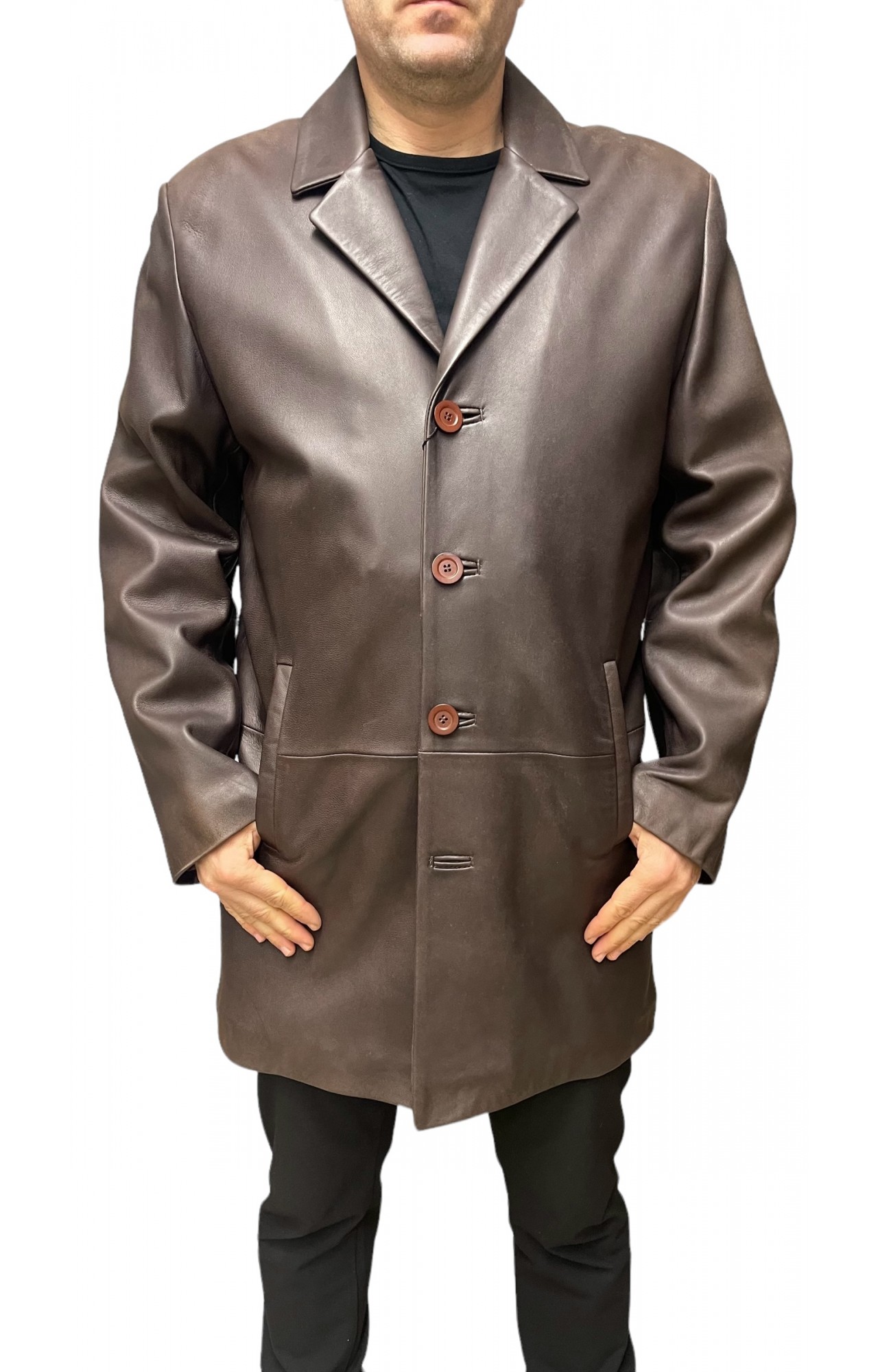62009A MENS LEATHER COAT DARK BROWN