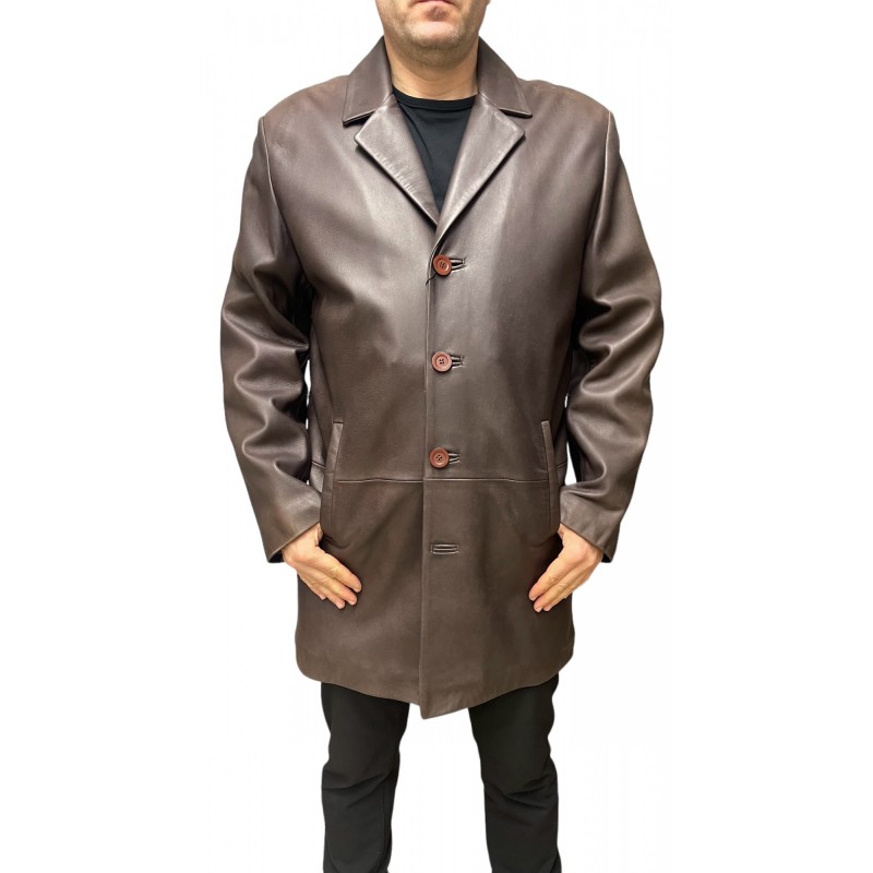 62009A ΑΝΔΡΙΚΟ ΔΕΡΜΑΤΙΝΟ ΠΑΛΤΟ ΚΑΦΕ ΣΚΟΥΡΟ