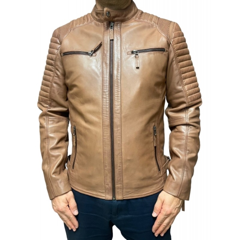 5081-PRAGUE ΑΝΔΡΙΚΟ ΔΕΡΜΑΤΙΝΟ BIKER  ΜΠΟΥΦΑΝ ΠΟΥΡΟ