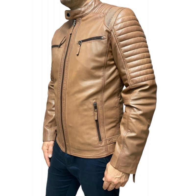 5081-PRAGUE ΑΝΔΡΙΚΟ ΔΕΡΜΑΤΙΝΟ BIKER  ΜΠΟΥΦΑΝ ΠΟΥΡΟ