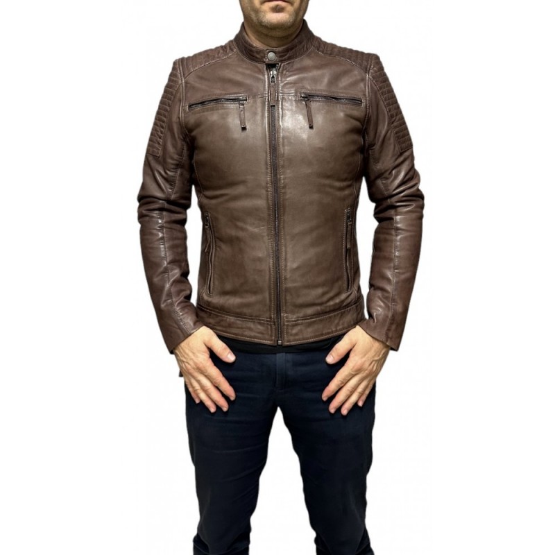 TOMY ΑΝΔΡΙΚΟ ΔΕΡΜΑΤΙΝΟ BIKER ΚΑΦΕ