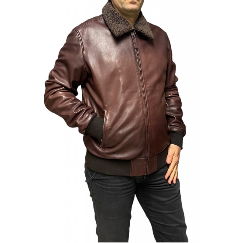 BO-ALEXIS-23 ΑΝΔΡΙΚΟ ΔΕΡΜΑΤΙΝΟ BOMBER ΚΑΦΕ