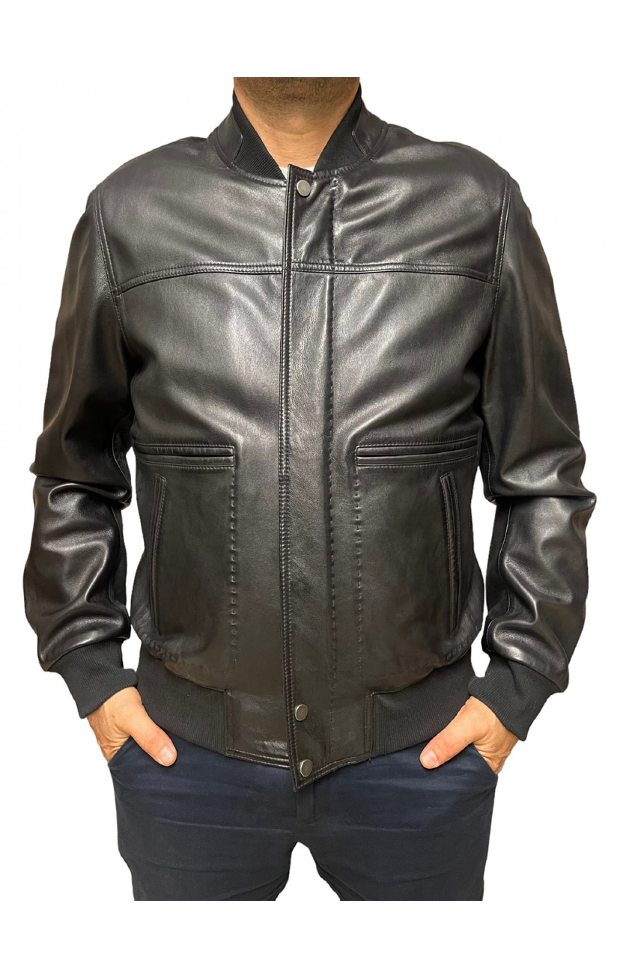 ID-4557-BLACK ΑΝΔΡΙΚΟ ΔΕΡΜΑΤΙΝΟ BOMBER ΜΠΟΥΦΑΝ ΜΑΥΡΟ