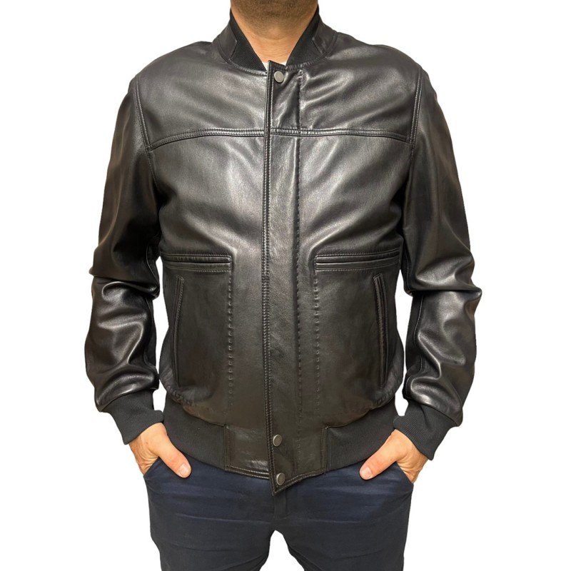 ID-4557-BLACK ΑΝΔΡΙΚΟ ΔΕΡΜΑΤΙΝΟ BOMBER ΜΠΟΥΦΑΝ ΜΑΥΡΟ