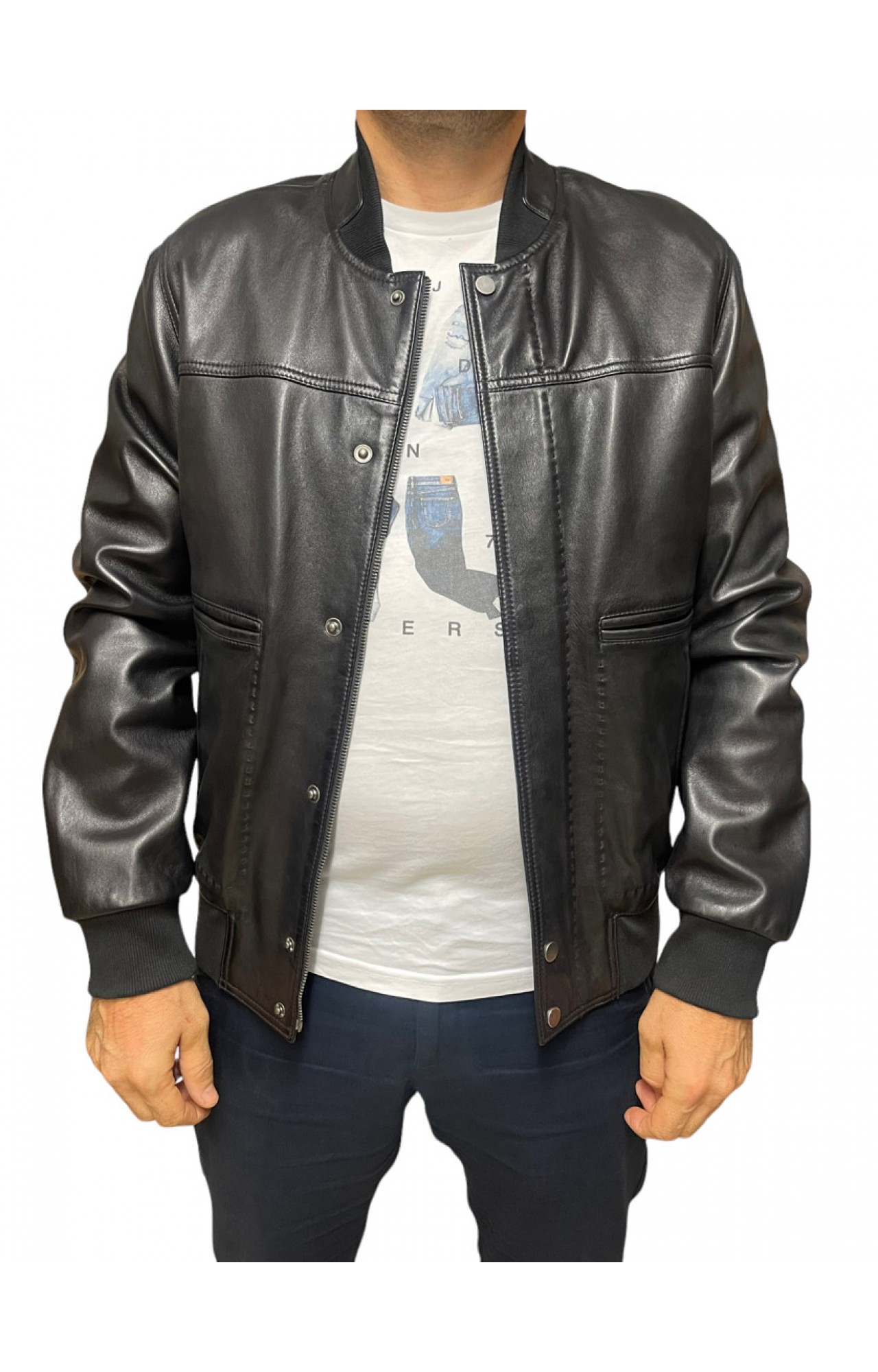 ID-4557-BLACK ΑΝΔΡΙΚΟ ΔΕΡΜΑΤΙΝΟ BOMBER ΜΠΟΥΦΑΝ ΜΑΥΡΟ