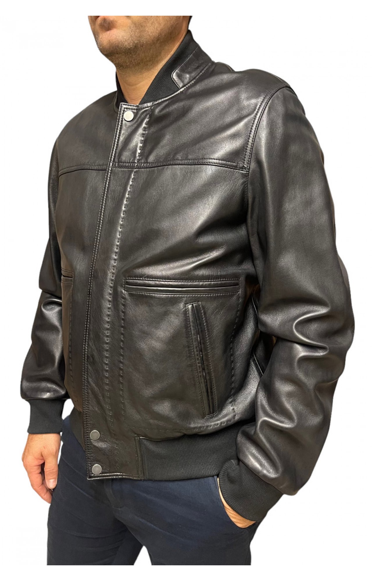 ID-4557-BLACK ΑΝΔΡΙΚΟ ΔΕΡΜΑΤΙΝΟ BOMBER ΜΠΟΥΦΑΝ ΜΑΥΡΟ