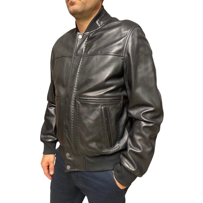 ID-4557-BLACK ΑΝΔΡΙΚΟ ΔΕΡΜΑΤΙΝΟ BOMBER ΜΠΟΥΦΑΝ ΜΑΥΡΟ