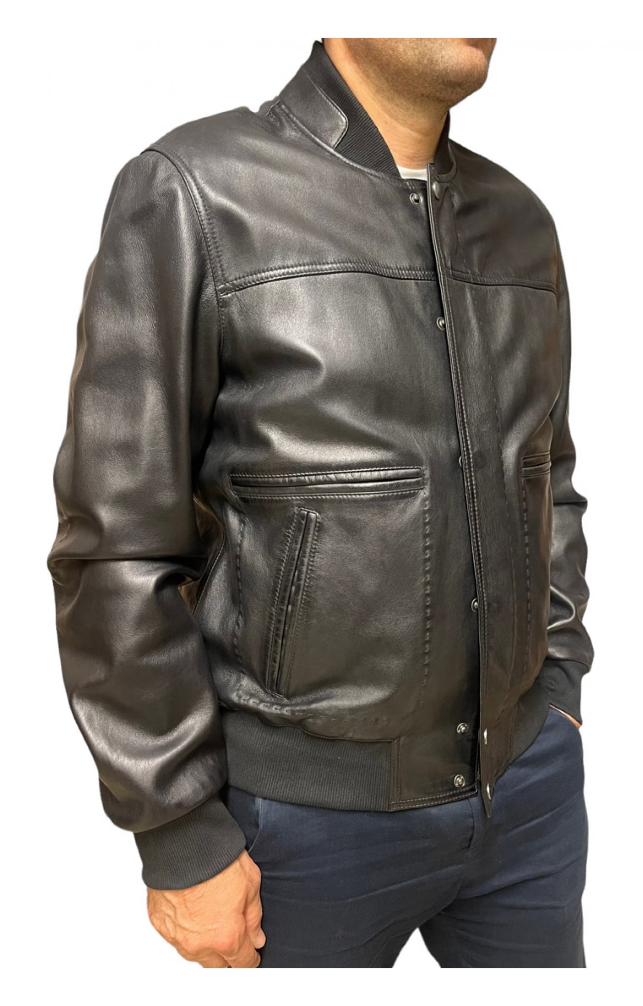 ID-4557-BLACK ΑΝΔΡΙΚΟ ΔΕΡΜΑΤΙΝΟ BOMBER ΜΠΟΥΦΑΝ ΜΑΥΡΟ