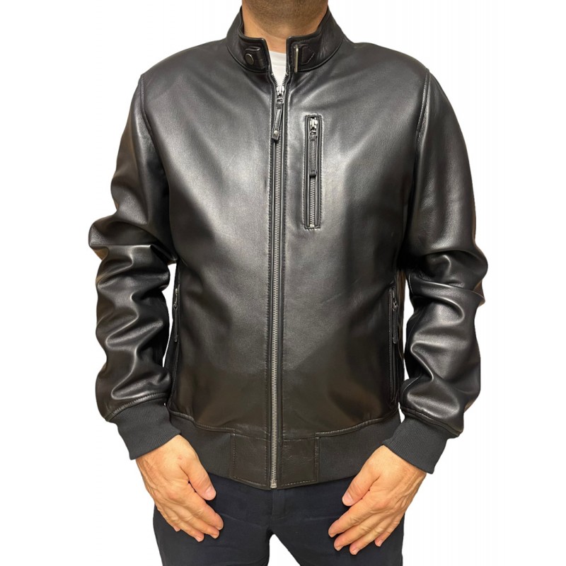 ID-4559-BLACK ΑΝΔΡΙΚΟ ΔΕΡΜΑΤΙΝΟ BOMBER ΜΠΟΥΦΑΝ ΜΑΥΡΟ