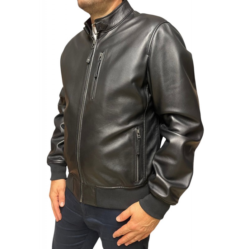 ID-4559-BLACK ΑΝΔΡΙΚΟ ΔΕΡΜΑΤΙΝΟ BOMBER ΜΠΟΥΦΑΝ ΜΑΥΡΟ