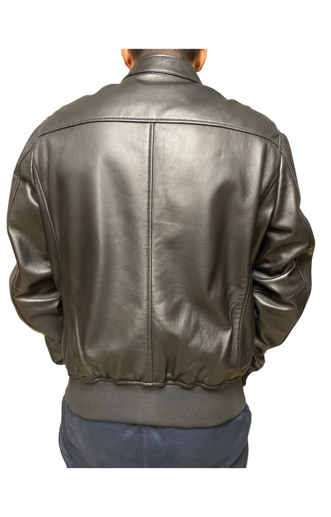 ID-4559-BLACK MENS LEATHER BOMBER JACKET