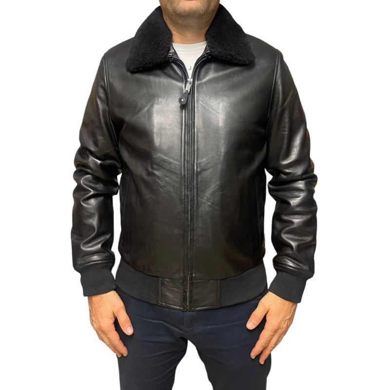 ID-4567 ΑΝΔΡΙΚΟ ΔΕΡΜΑΤΙΝΟ BOMBER ΜΠΟΥΦΑΝ ΜΑΥΡΟ