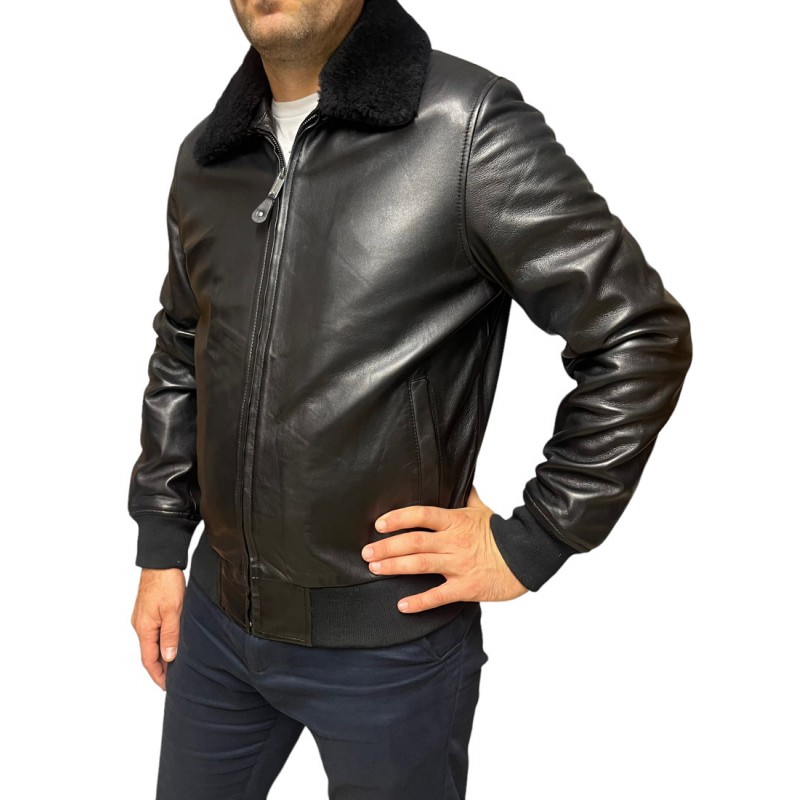 ID-4567 ΑΝΔΡΙΚΟ ΔΕΡΜΑΤΙΝΟ BOMBER ΜΠΟΥΦΑΝ ΜΑΥΡΟ