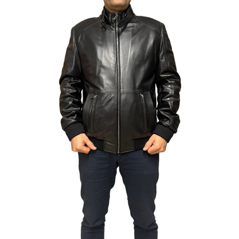 LEON ΑΝΔΡΙΚΟ ΔΕΡΜΑΤΙΝΟ BOMBER ΜΑΥΡΟ