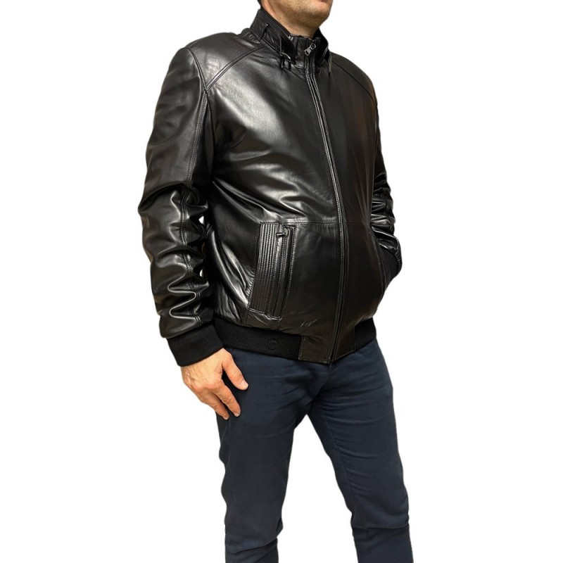 LEON ΑΝΔΡΙΚΟ ΔΕΡΜΑΤΙΝΟ BOMBER ΜΑΥΡΟ