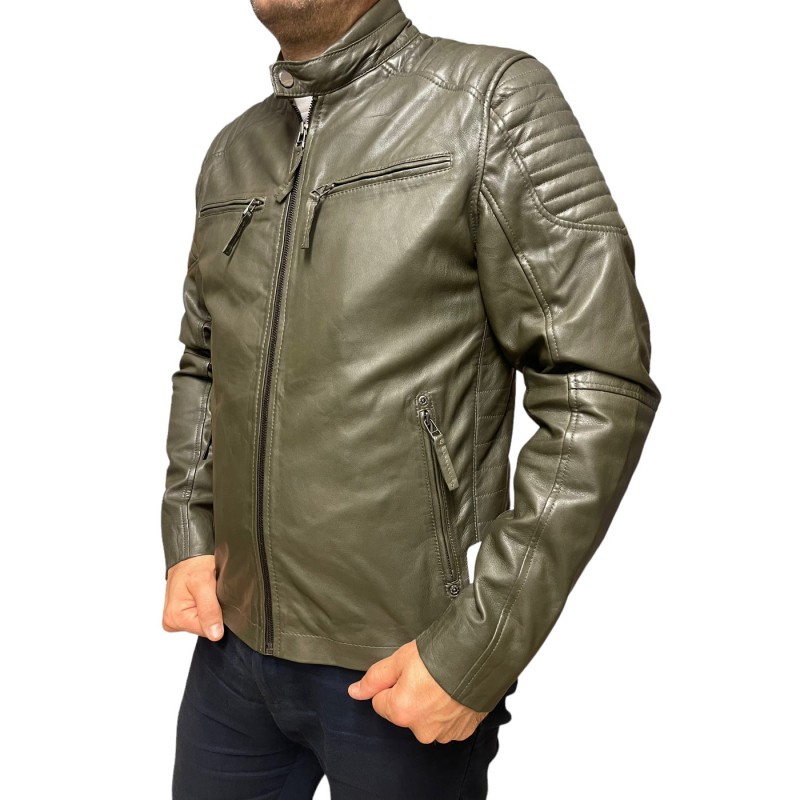 BO-COOPER-OLIVE ΑΝΔΡΙΚΟ ΔΕΡΜΑΤΙΝΟ BIKER ΧΑΚΙ