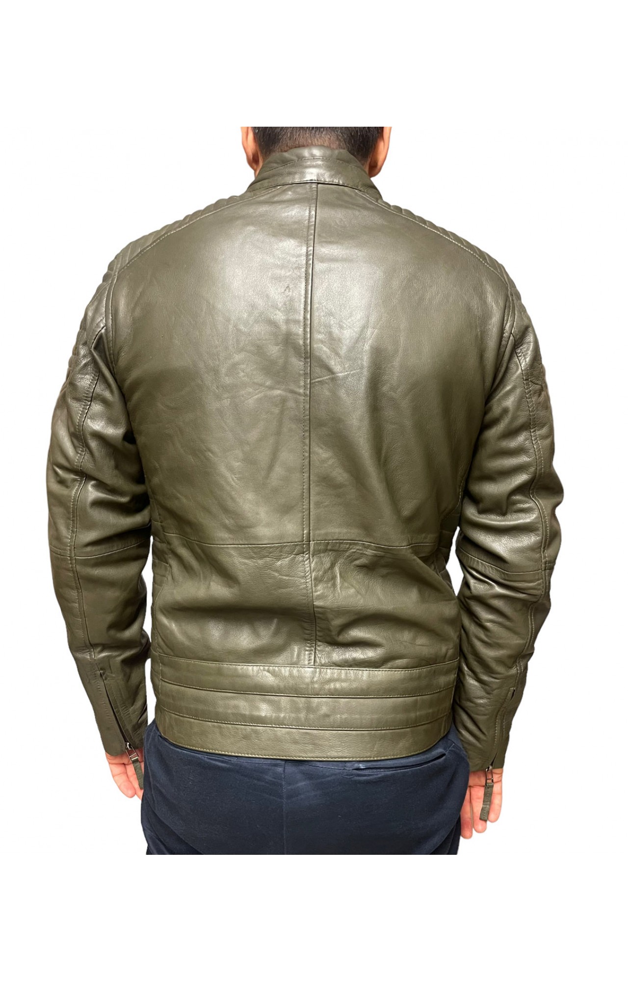 BO-COOPER-OLIVE MENS LEATHER JACKET BIKER 