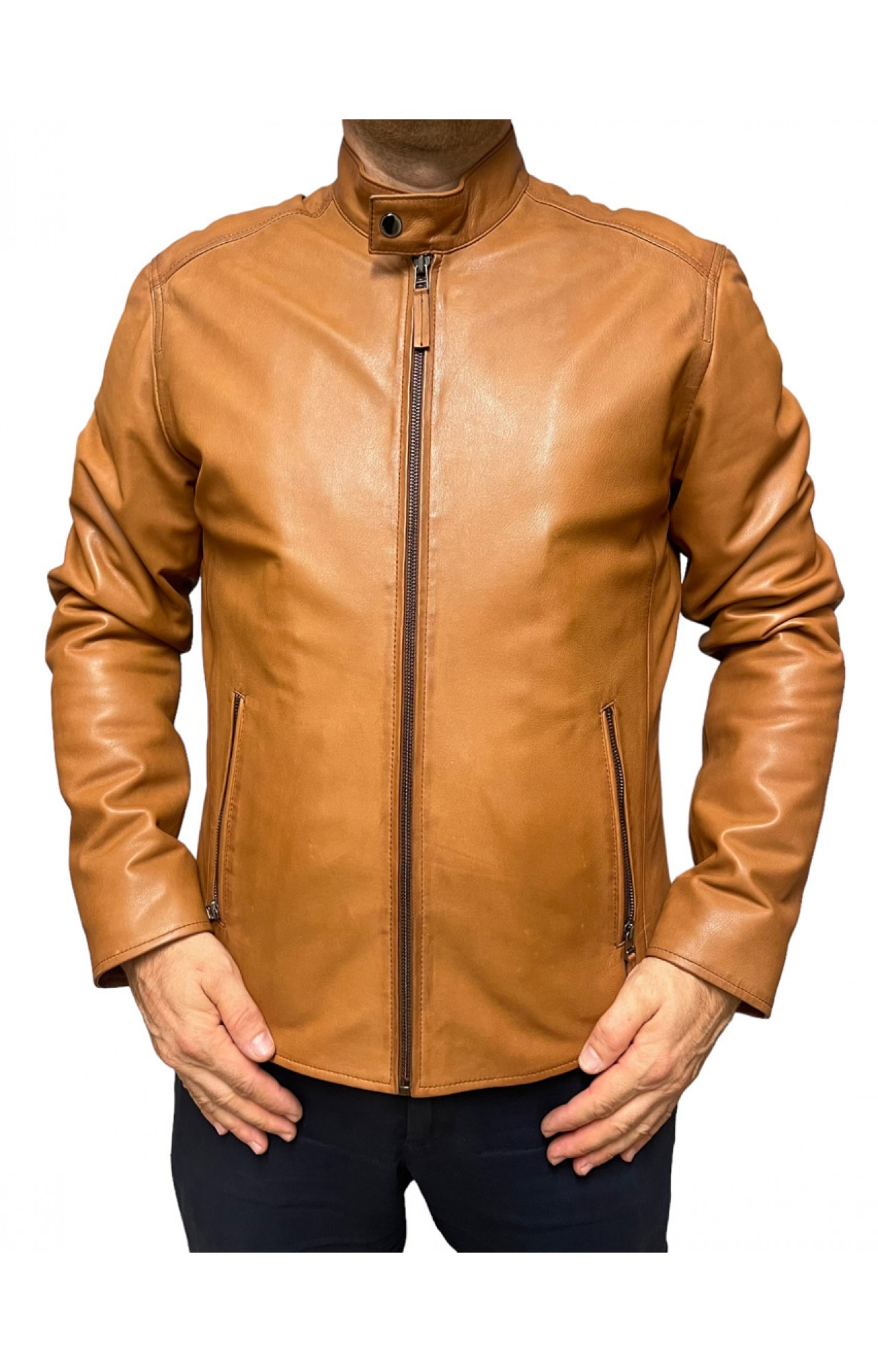 HARDY-1 MENS COGNAC LEATHER JACKET