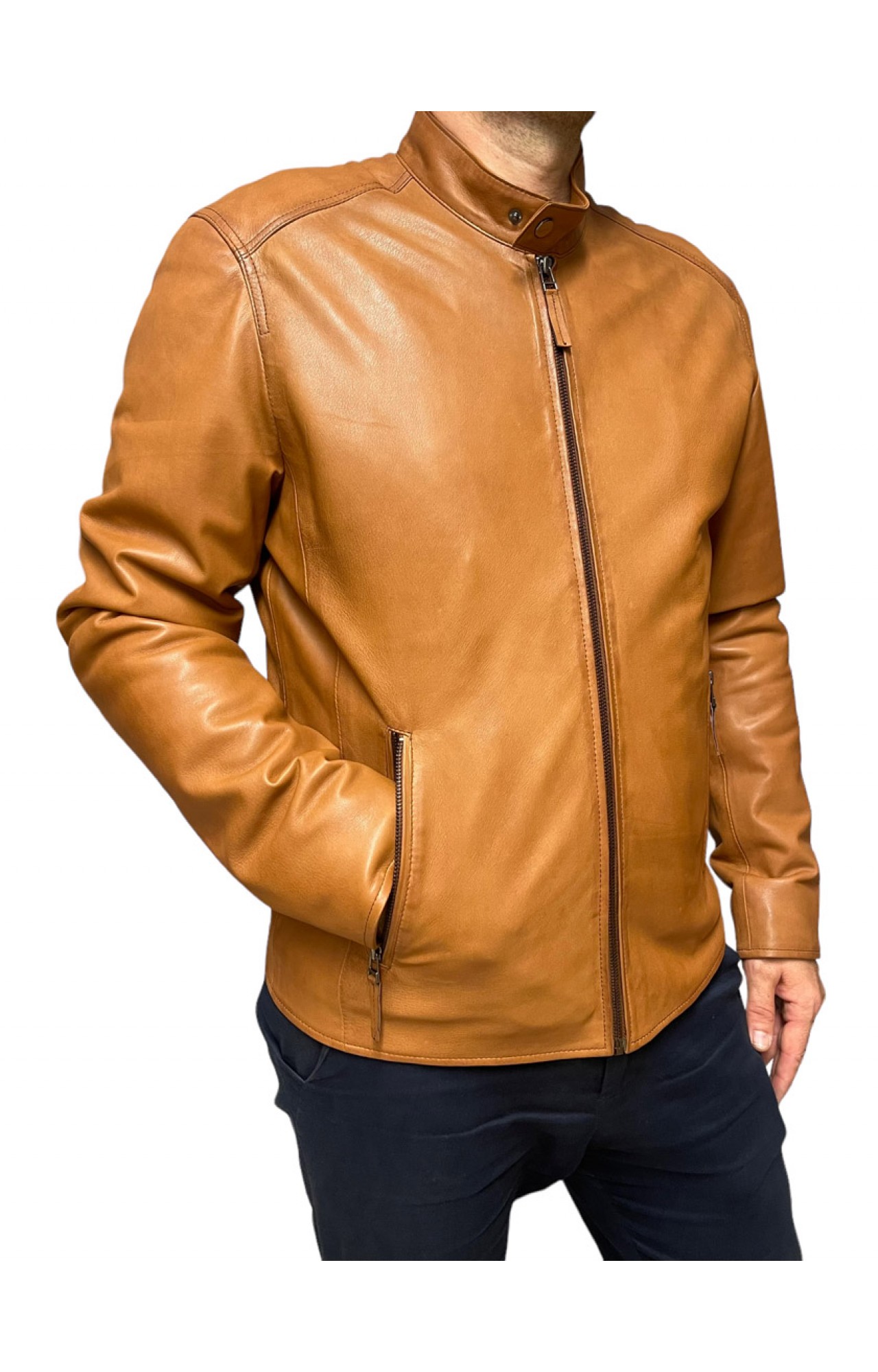 HARDY-1 MENS COGNAC LEATHER JACKET