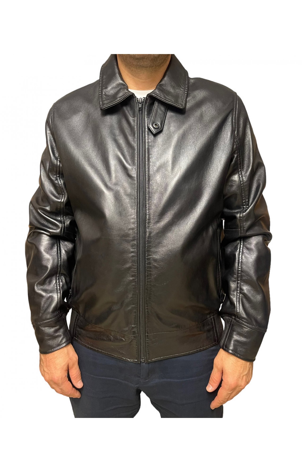 ID-4560-BLACK ΑΝΔΡΙΚΟ ΔΕΡΜΑΤΙΝΟ BOMBER ΜΠΟΥΦΑΝ ΜΑΥΡΟ