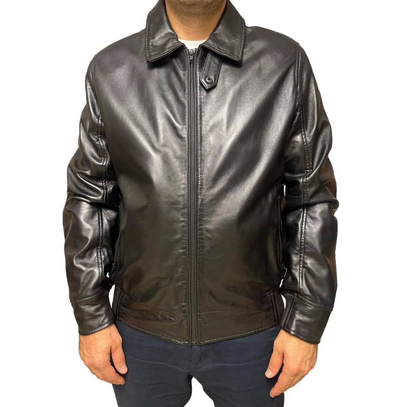 ID-4560-BLACK ΑΝΔΡΙΚΟ ΔΕΡΜΑΤΙΝΟ BOMBER ΜΠΟΥΦΑΝ ΜΑΥΡΟ