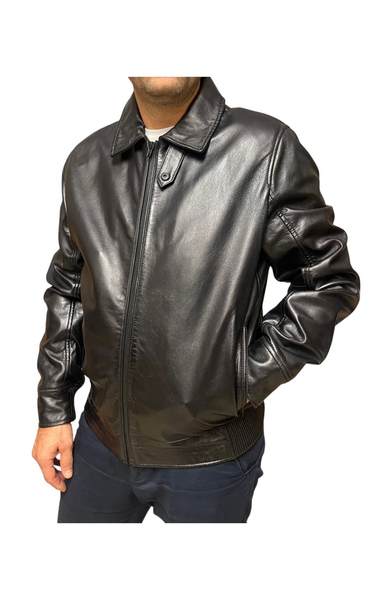 ID-4560-BLACK ΑΝΔΡΙΚΟ ΔΕΡΜΑΤΙΝΟ BOMBER ΜΠΟΥΦΑΝ ΜΑΥΡΟ