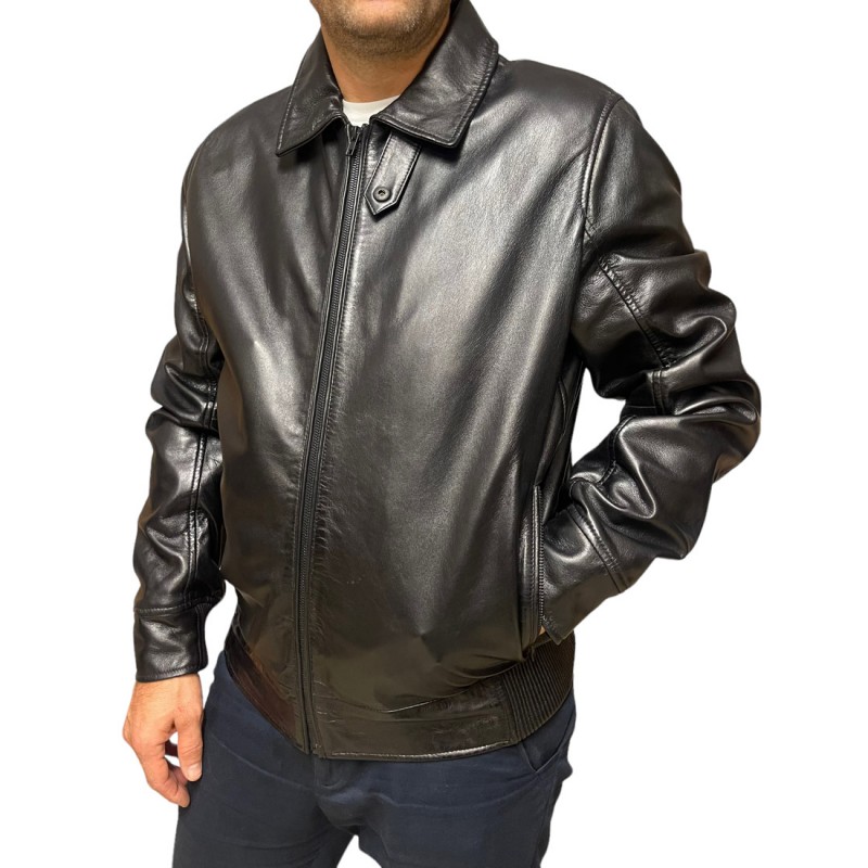 ID-4560-BLACK ΑΝΔΡΙΚΟ ΔΕΡΜΑΤΙΝΟ BOMBER ΜΠΟΥΦΑΝ ΜΑΥΡΟ