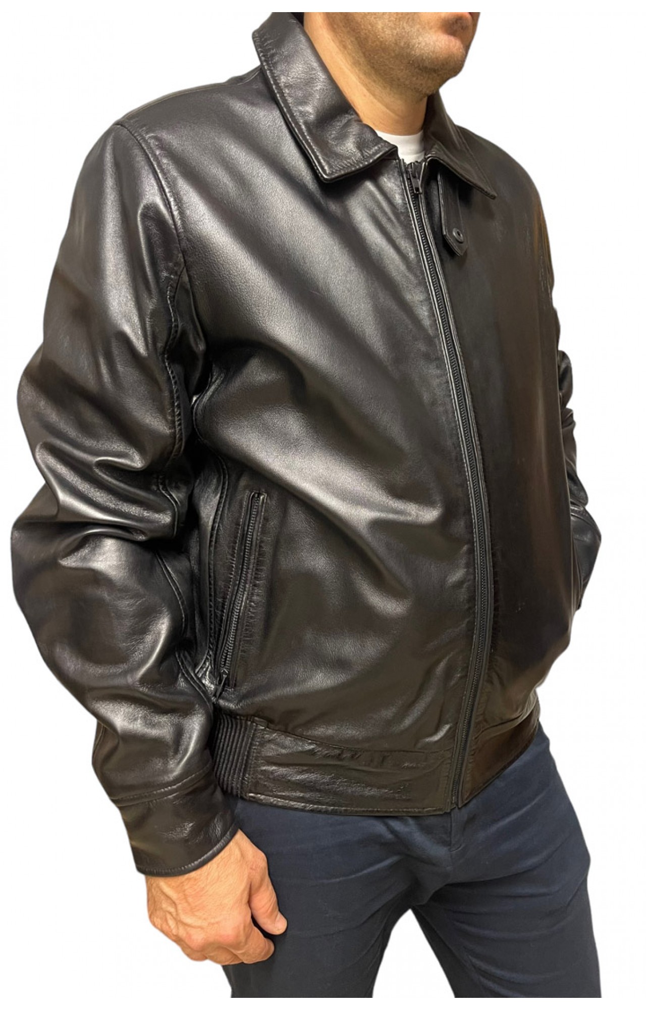 ID-4560-BLACK ΑΝΔΡΙΚΟ ΔΕΡΜΑΤΙΝΟ BOMBER ΜΠΟΥΦΑΝ ΜΑΥΡΟ