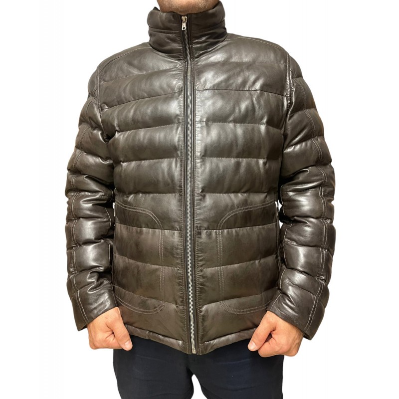 ID-4562 ΑΝΔΡΙΚΟ ΔΕΡΜΑΤΙΝΟ ΜΠΟΥΦΑΝ PUFFER ΣΚΟΥΡΟ ΚΑΦΕ