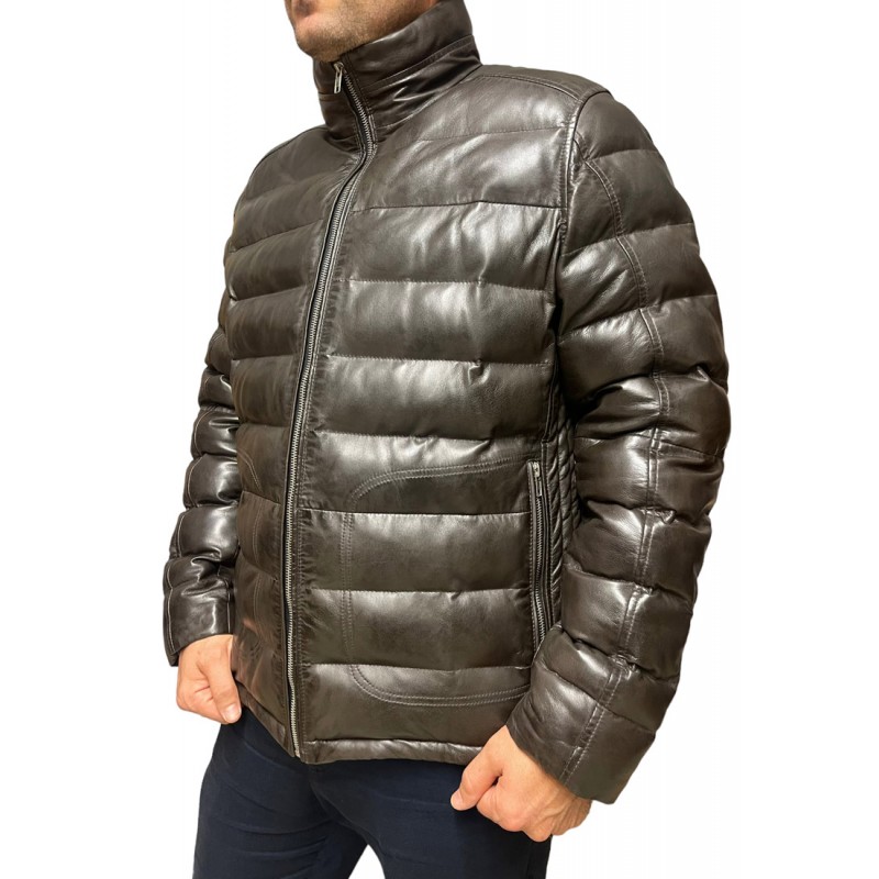 ID-4562 ΑΝΔΡΙΚΟ ΔΕΡΜΑΤΙΝΟ ΜΠΟΥΦΑΝ PUFFER ΣΚΟΥΡΟ ΚΑΦΕ