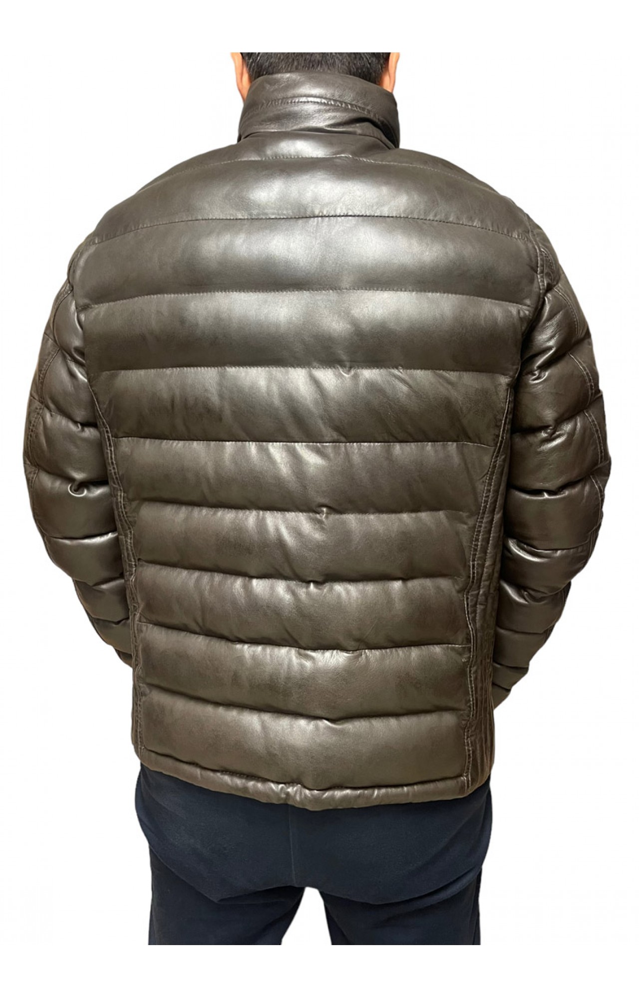ID-4562-DK BROWN MENS PUFFER LEATHER JACKET