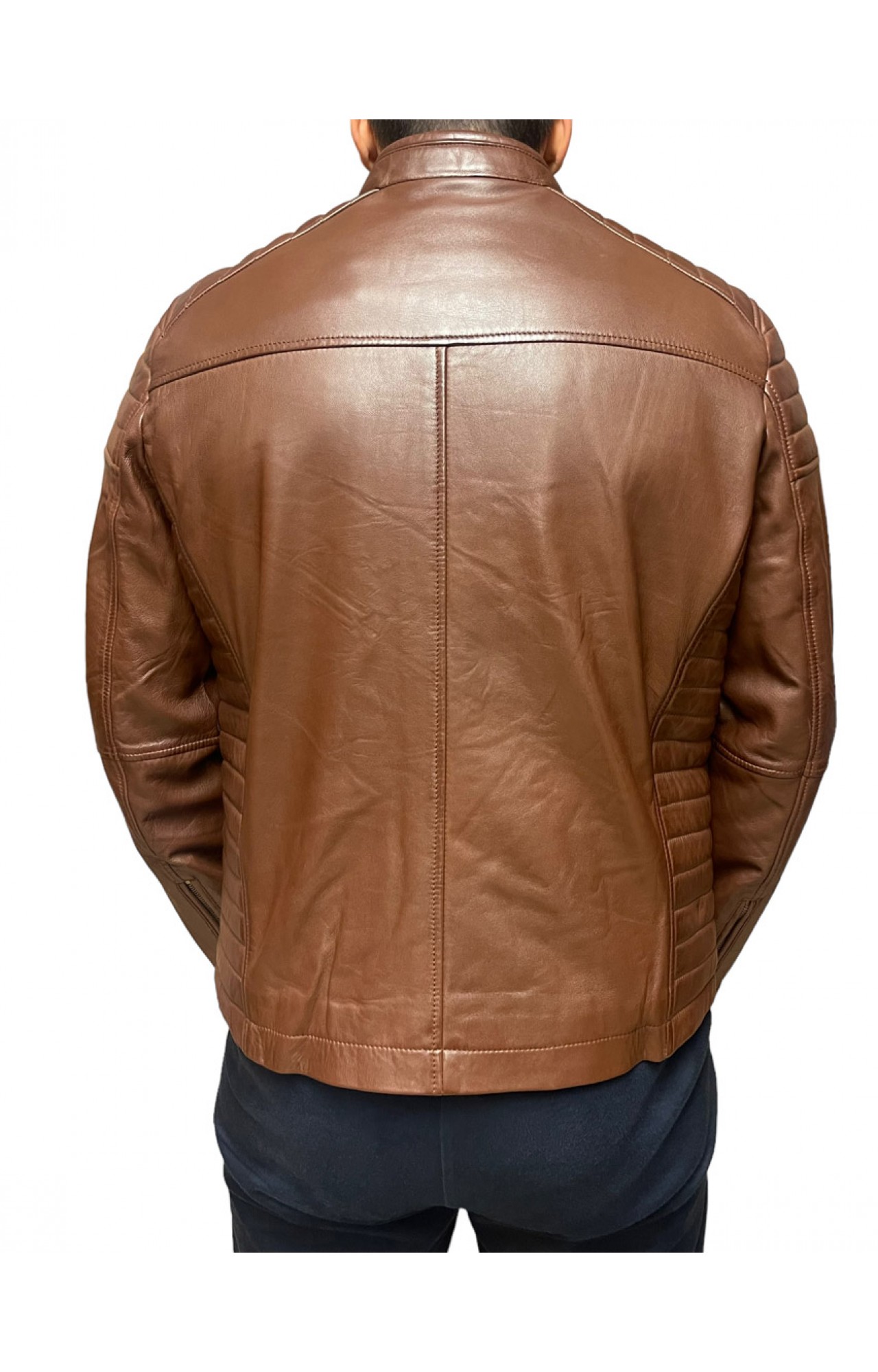 ID-4566 MENS LEATHER BIKER JACKET BROWN