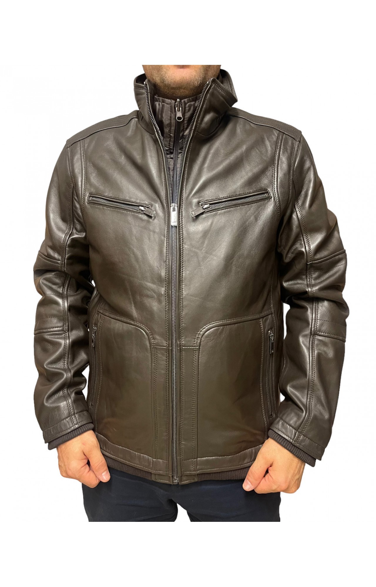 ID-4577-DK BROWN ΑΝΔΡΙΚΟ ΔΕΡΜΑΤΙΝΟ ΜΠΟΥΦΑΝ ΣΚΟΥΡΟ ΚΑΦΕ