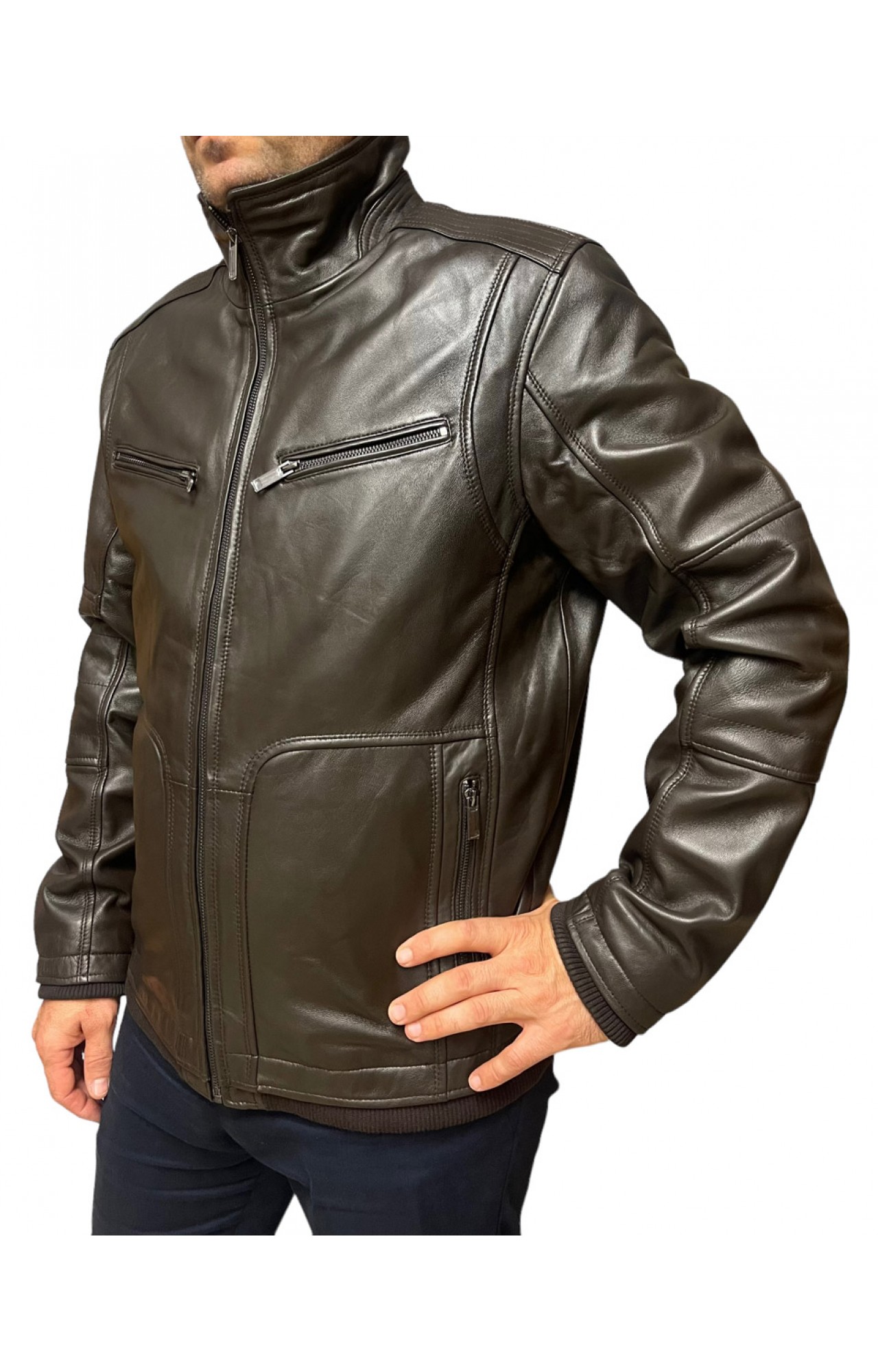 ID-4577-DK BROWN ΑΝΔΡΙΚΟ ΔΕΡΜΑΤΙΝΟ ΜΠΟΥΦΑΝ ΣΚΟΥΡΟ ΚΑΦΕ