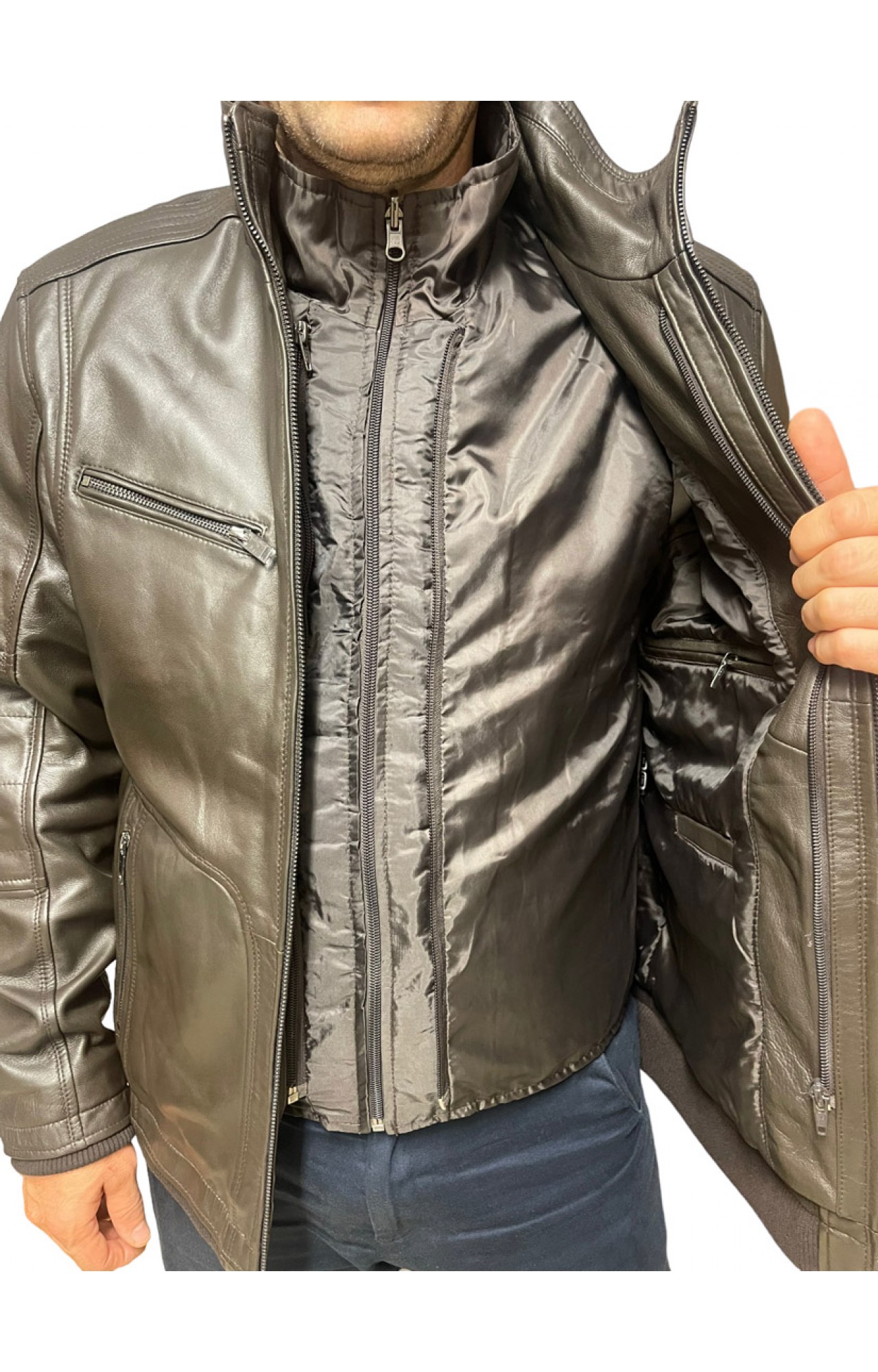 ID-4577-DK BROWN ΑΝΔΡΙΚΟ ΔΕΡΜΑΤΙΝΟ ΜΠΟΥΦΑΝ ΣΚΟΥΡΟ ΚΑΦΕ