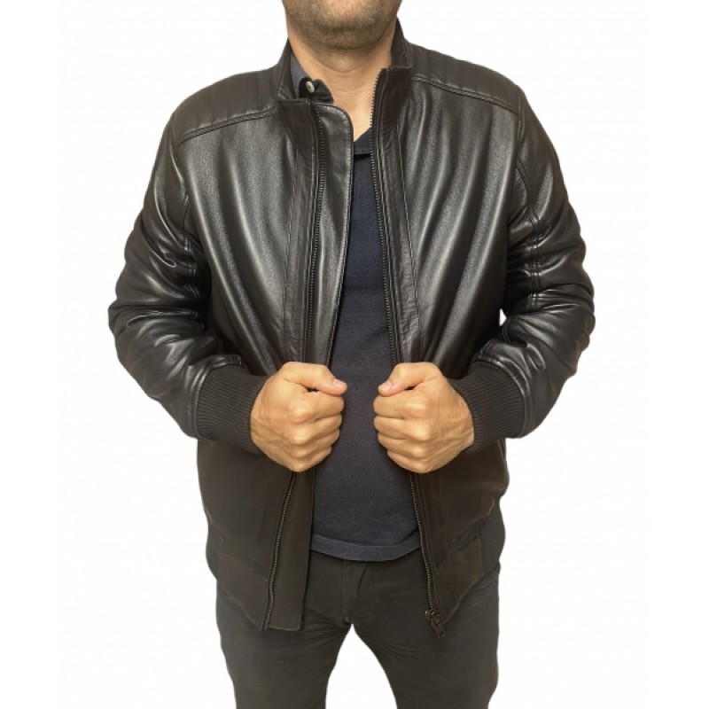 4503-0 ΑΝΔΡΙΚΟ ΔΕΡΜΑΤΙΝΟ BOMBER ΜΠΟΥΦΑΝ ΜΑΥΡΟ