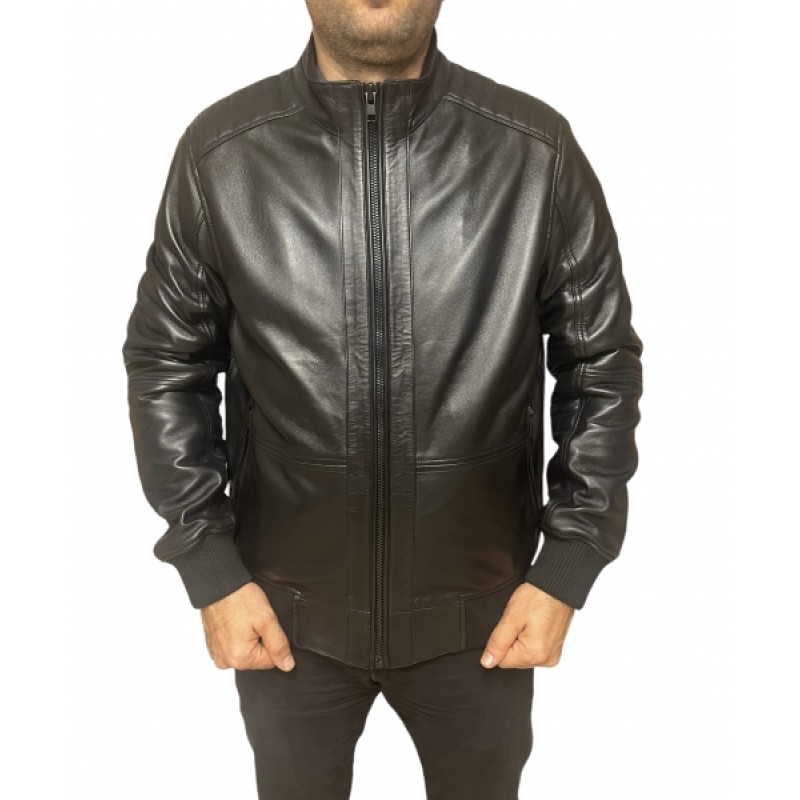 4503-0 ΑΝΔΡΙΚΟ ΔΕΡΜΑΤΙΝΟ BOMBER ΜΠΟΥΦΑΝ ΜΑΥΡΟ