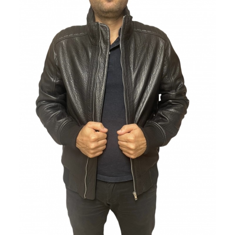 4503-BLACK  ΑΝΔΡΙΚΟ ΔΕΡΜΑΤΙΝΟ BOMBER ΜΠΟΥΦΑΝ ΜΑΥΡΟ