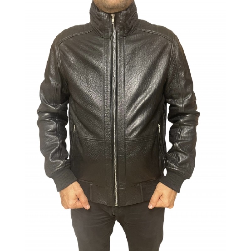 4503-BLACK  ΑΝΔΡΙΚΟ ΔΕΡΜΑΤΙΝΟ BOMBER ΜΠΟΥΦΑΝ ΜΑΥΡΟ