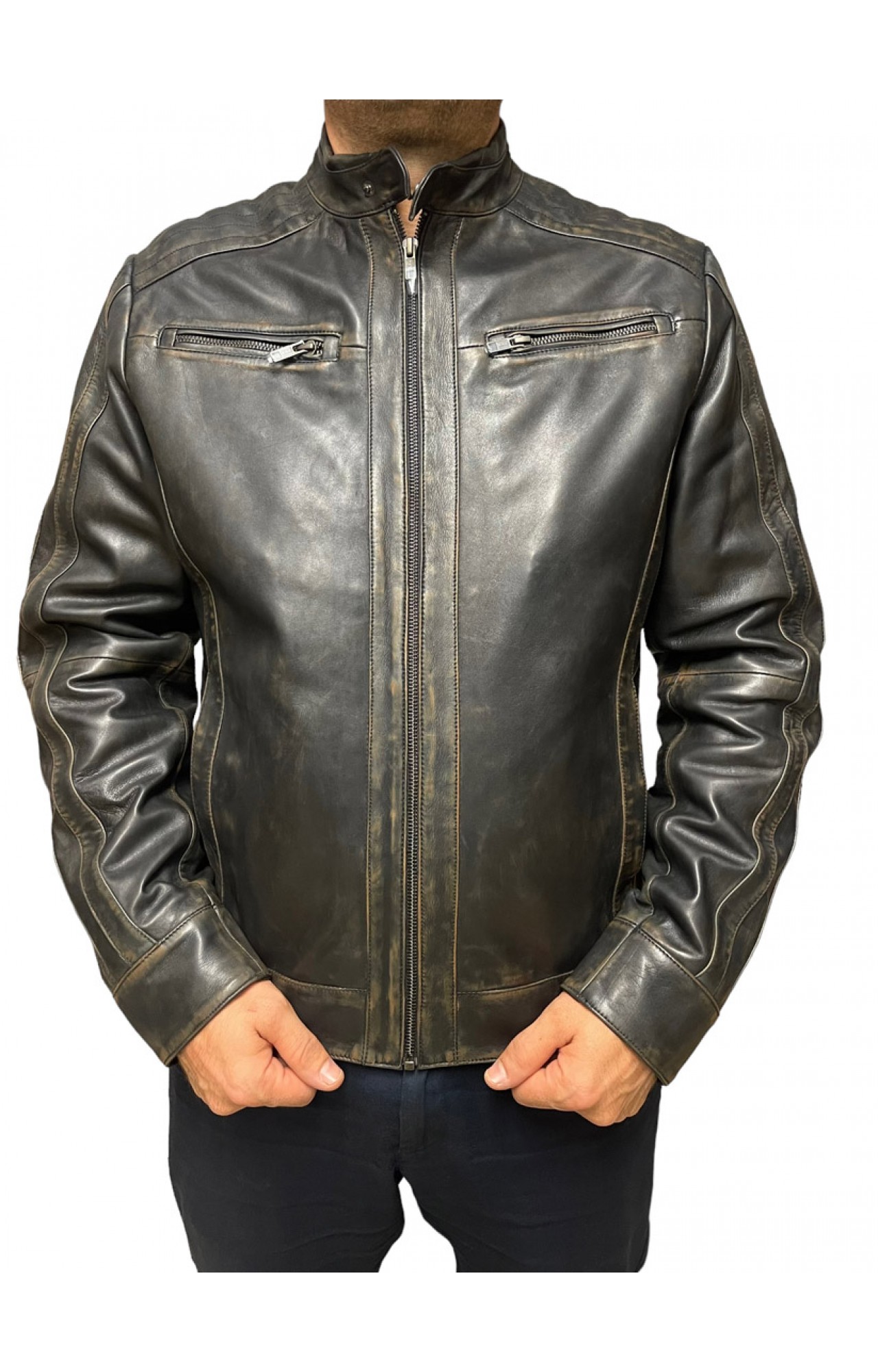 LEEWARD 3 MENS BLACK LEATHER JACKET