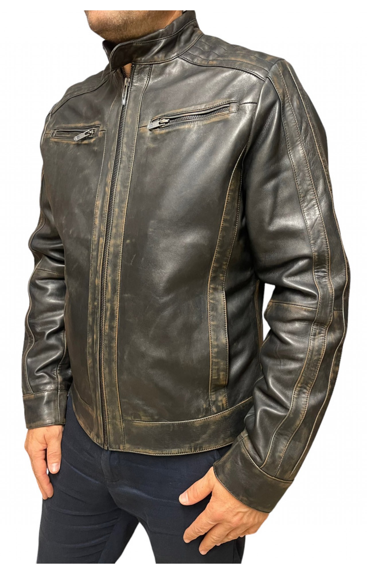 LEEWARD 3 MENS BLACK LEATHER JACKET