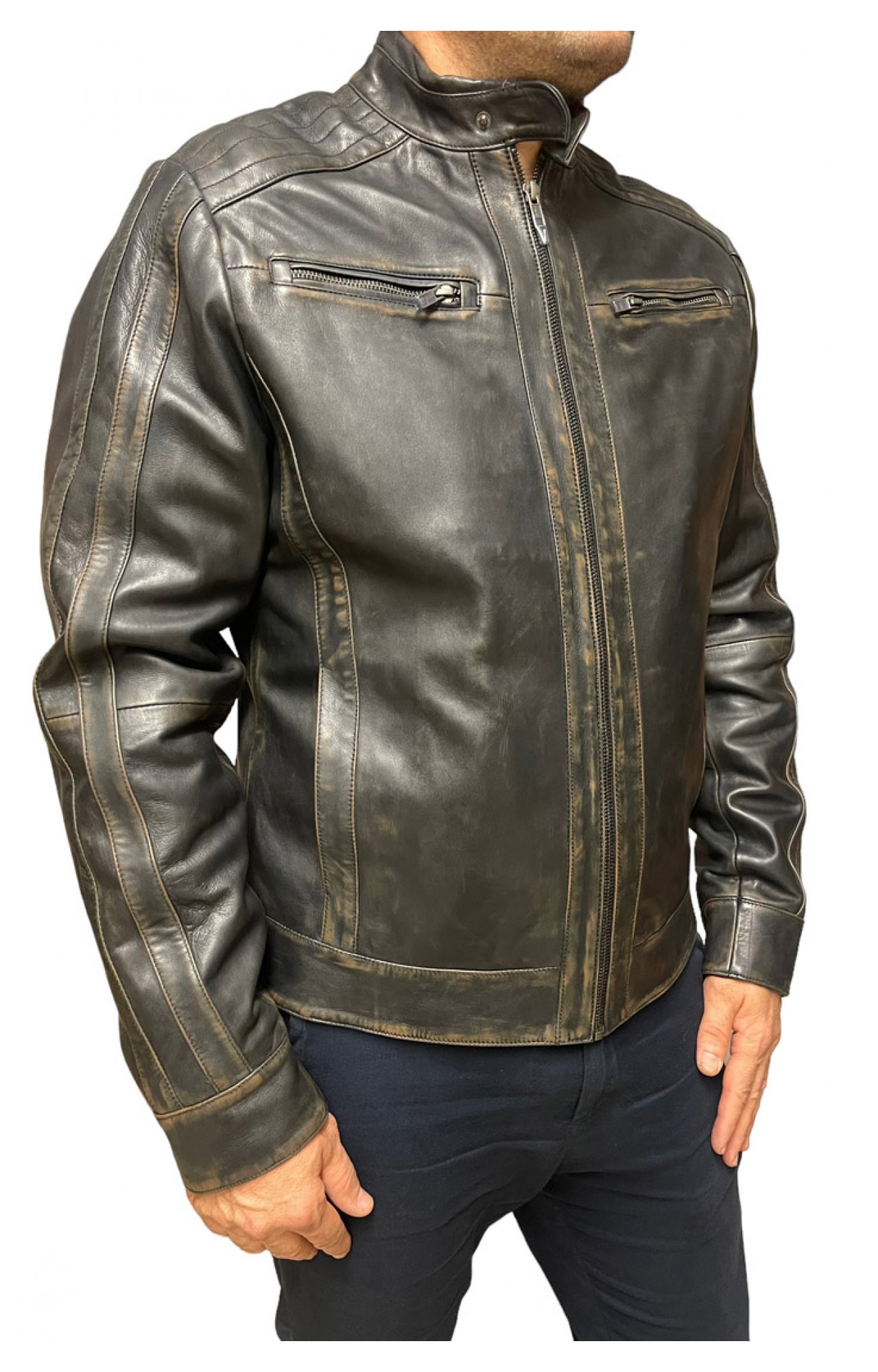 LEEWARD 3 MENS BLACK LEATHER JACKET