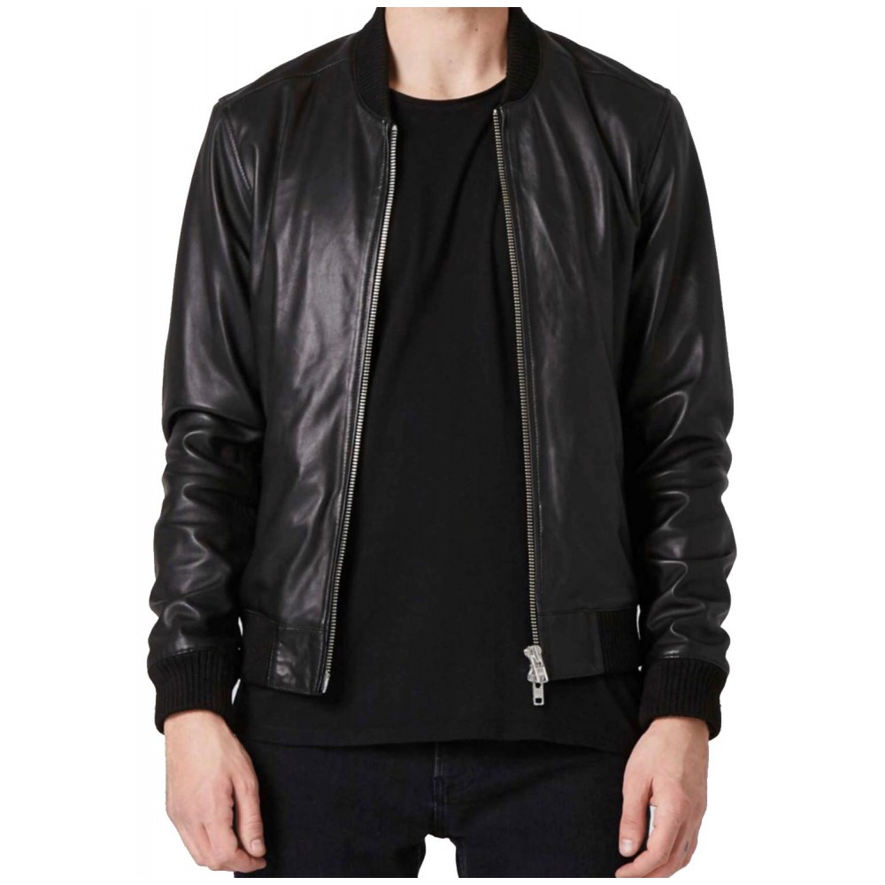 MUSEUM MENS LEATHER BOMBER BLACK